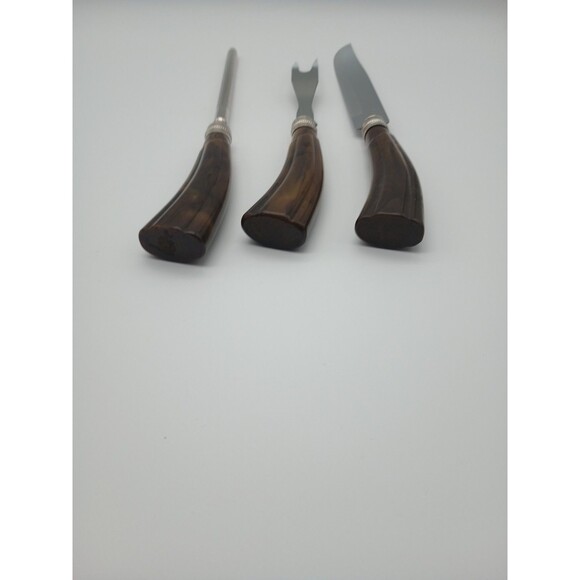 Sheffield Carving Set Bakelite Swirled Butterschotch MCM Fork Knife Sharpen Rod - Picture 8 of 10